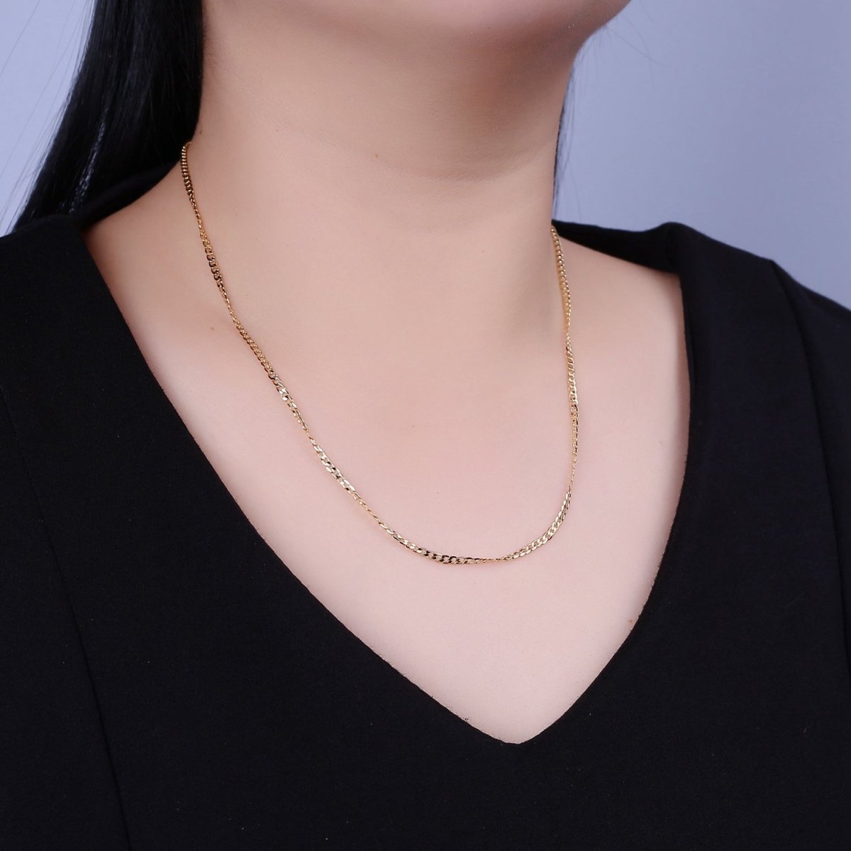 Dainty Gold Curb Chain Necklace 18 inch + 2 inch extender Layering Jewelry | WA-871 Clearance Pricing - DLUXCA