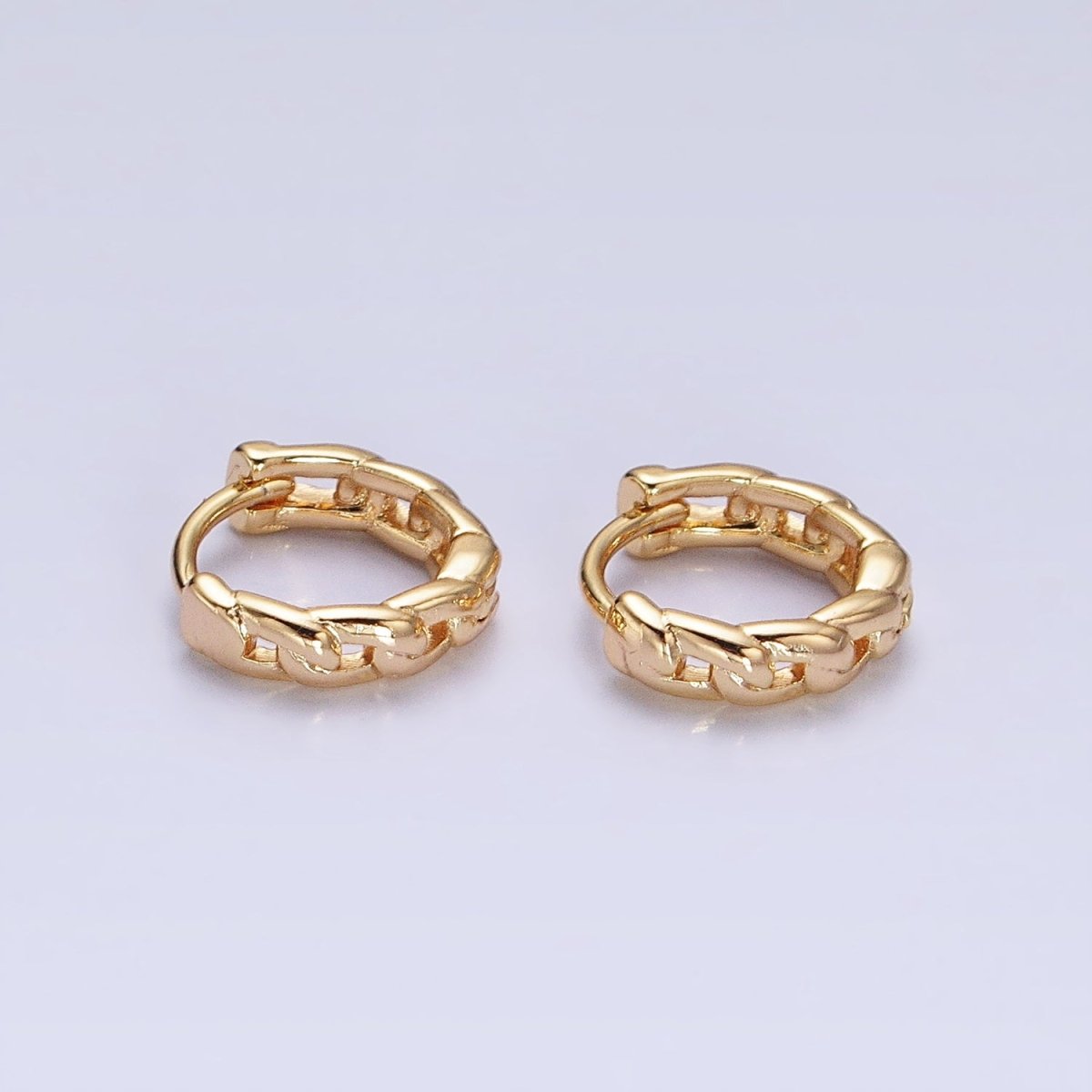 Dainty Gold Curb Link Chain Earring Minimalist Huggie Earring for Everyday Use AB666 - DLUXCA