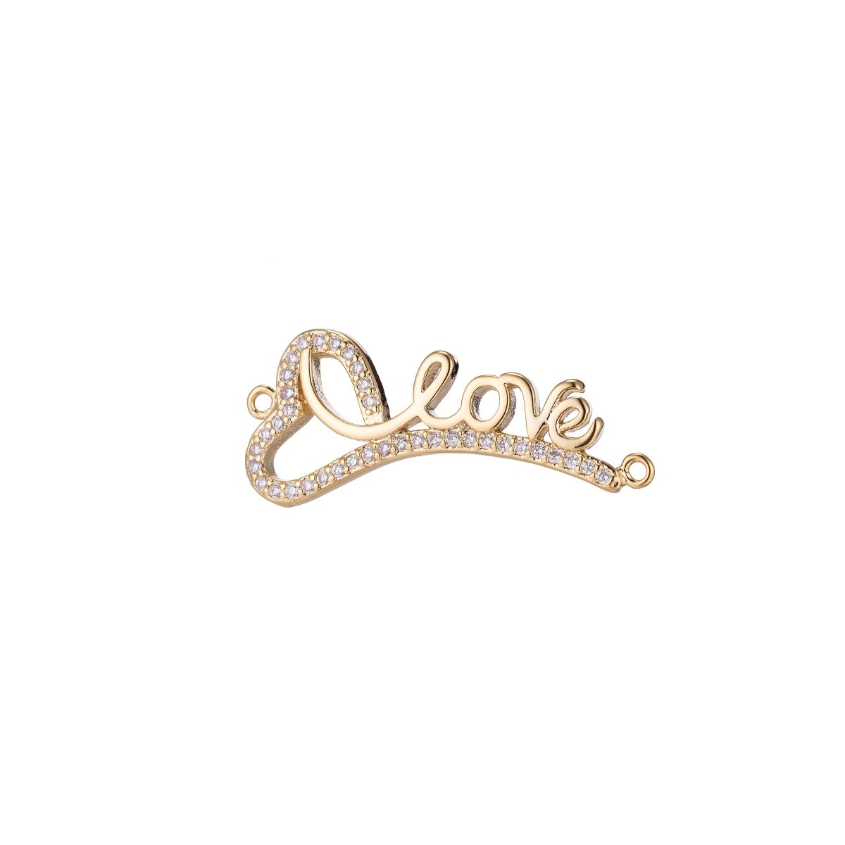 Dainty Gold Cute Love Heart Bracelet Connector, Romantic Micro Pave CZ Charm, Looped Artsy Necklace Pendant for Jewelry Making F-748 - DLUXCA