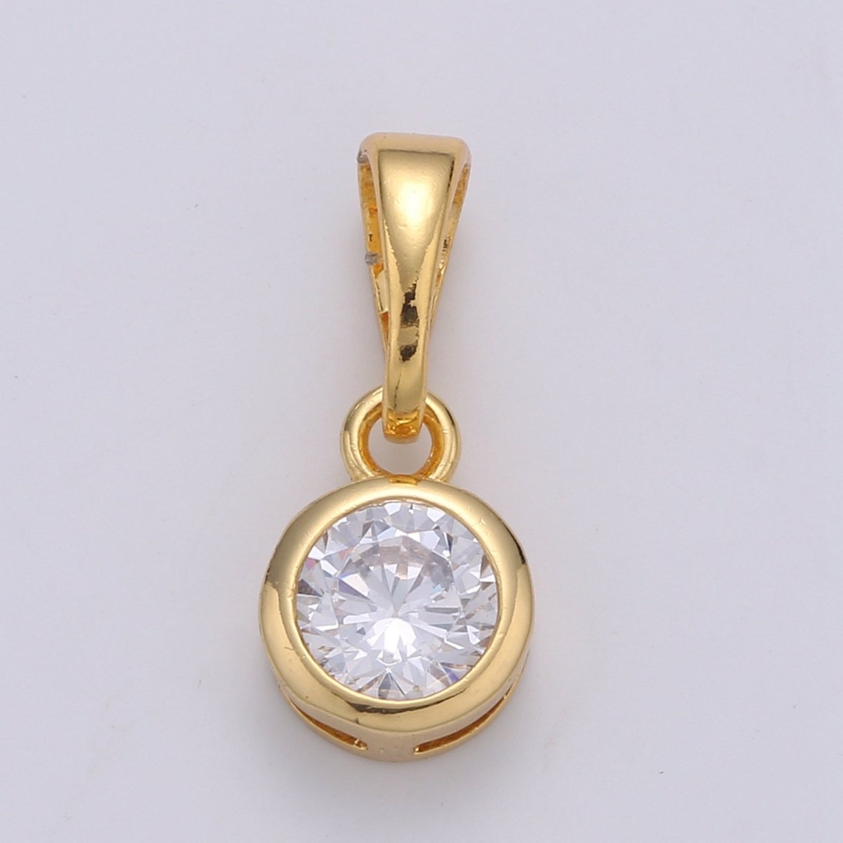 Dainty Gold Cz Bezel Cut Pendant, Solitaire Diamond Cubic Charm for Easy Self-Making Jewelry J-231 - DLUXCA