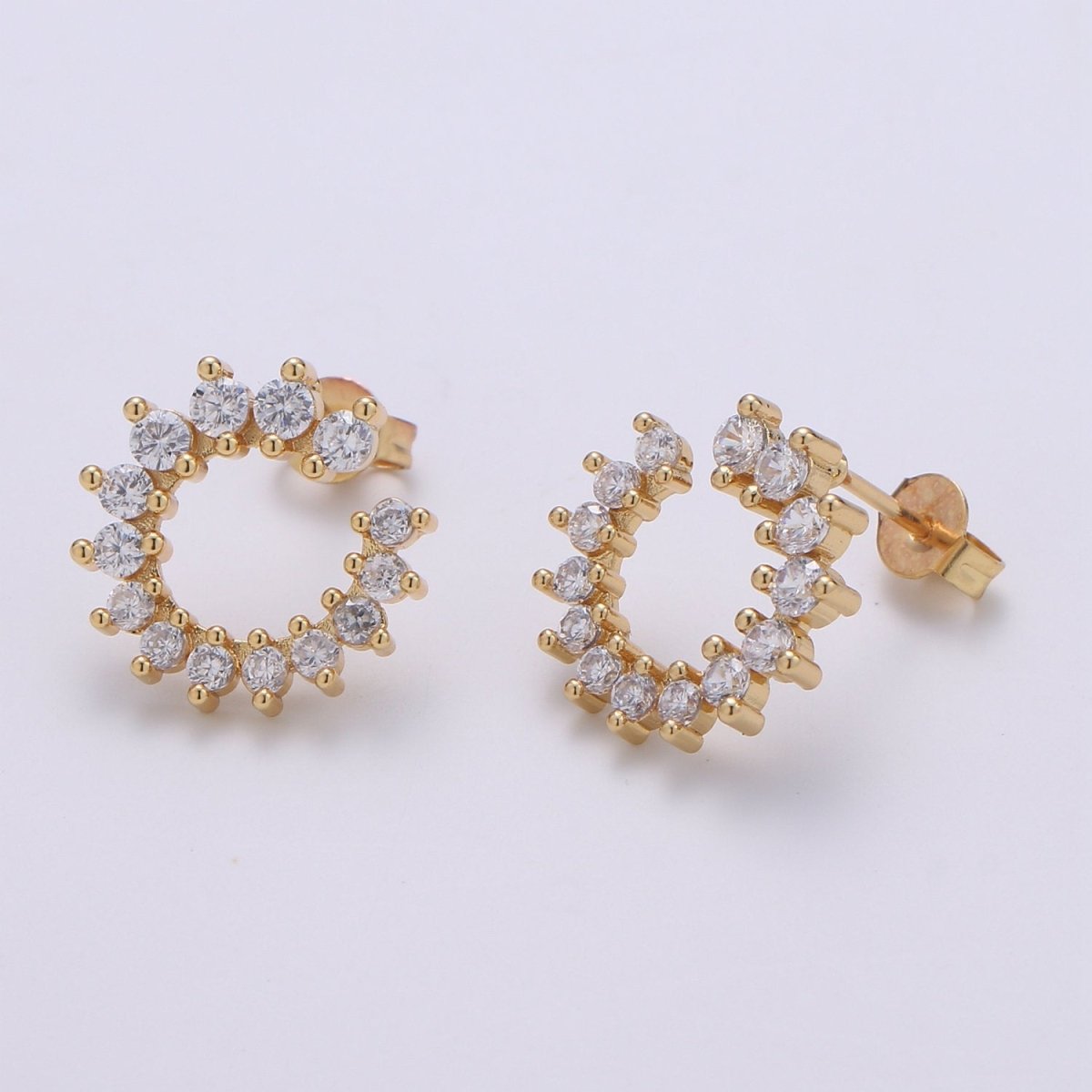Dainty Gold Cz Cluster Stud Earrings, Clear Micro Pave Stud, Gold Clear Stud, Gold Earring Minimalist Geometric Design for Christmas gift Q-249 - DLUXCA