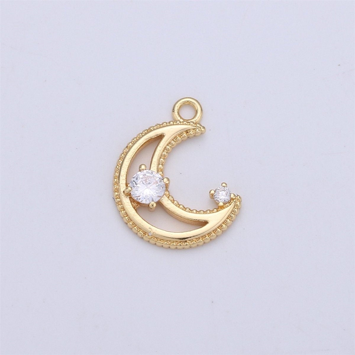 Dainty Gold CZ Crescent Moon Cubic Zirconia with Pink Blue Clear Teal CZ 14k Gold Filled Pave Charm Celestial Unique Charm I-332 - DLUXCA
