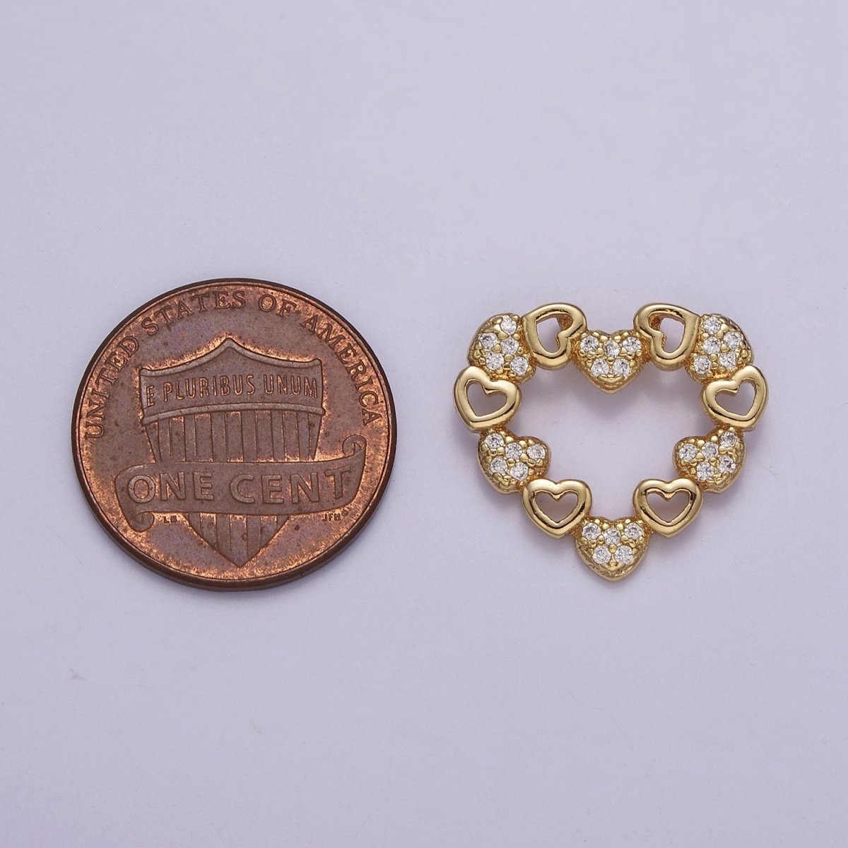 Dainty Gold CZ Heart Charm 16.5x18.5mm Dangle Open Heart Charm Necklace Pendant J-405 - DLUXCA