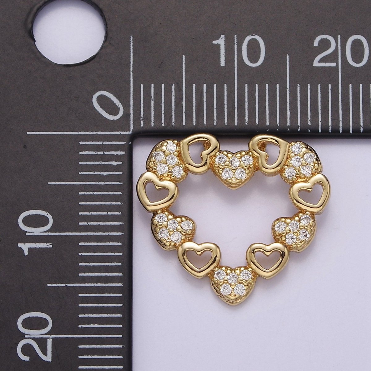 Dainty Gold CZ Heart Charm 16.5x18.5mm Dangle Open Heart Charm Necklace Pendant J-405 - DLUXCA