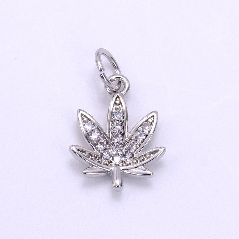 Dainty Gold CZ Micro Pave Marijuana Leaf Charm Pendant Weed Charm, Pot Leaf Charm, Cannabis Charm, Cubic Weed Charm 420 jewelry M-362 - DLUXCA