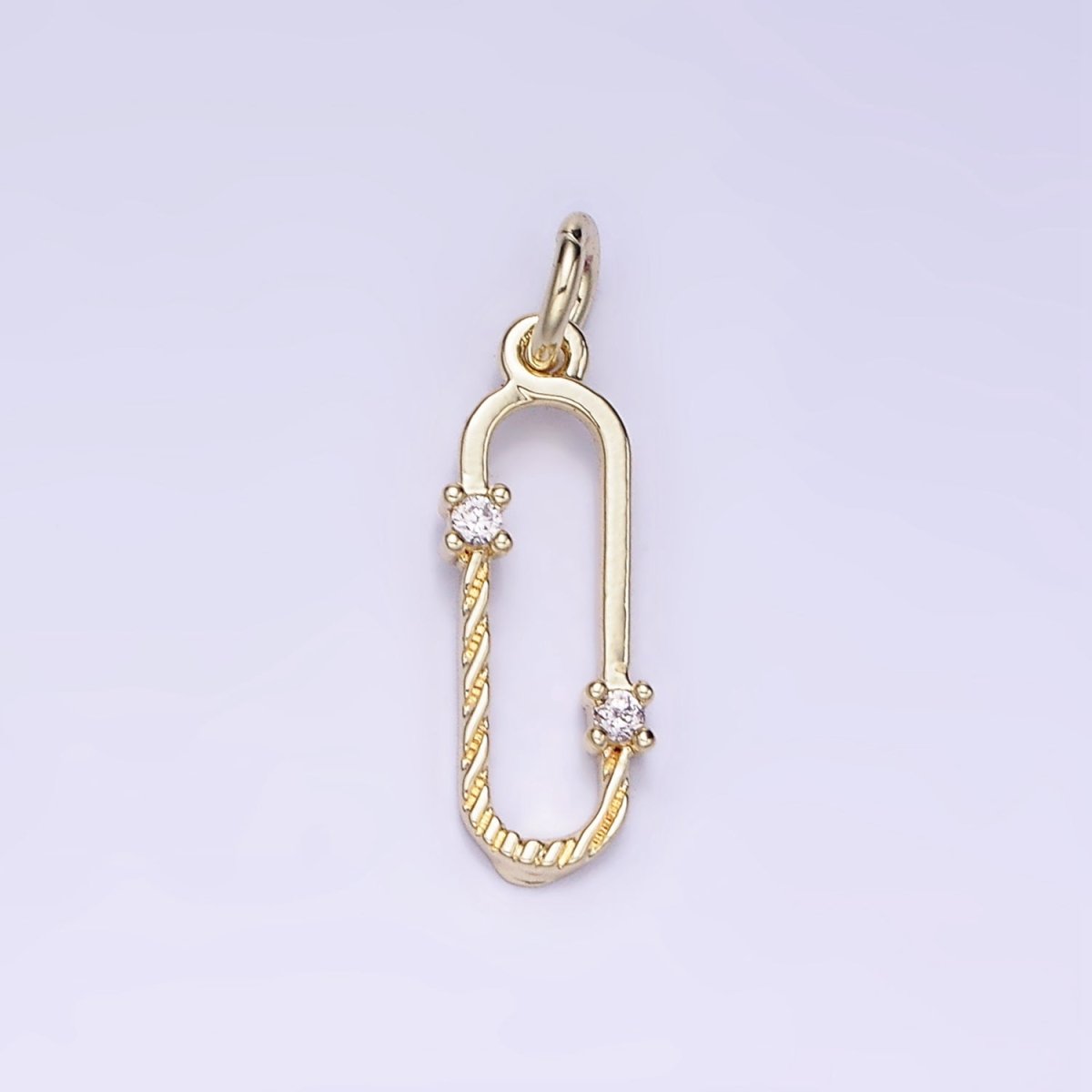 Dainty Gold Cz Oval Geometric Charm Paperclip Link Pendant AG-657 - DLUXCA