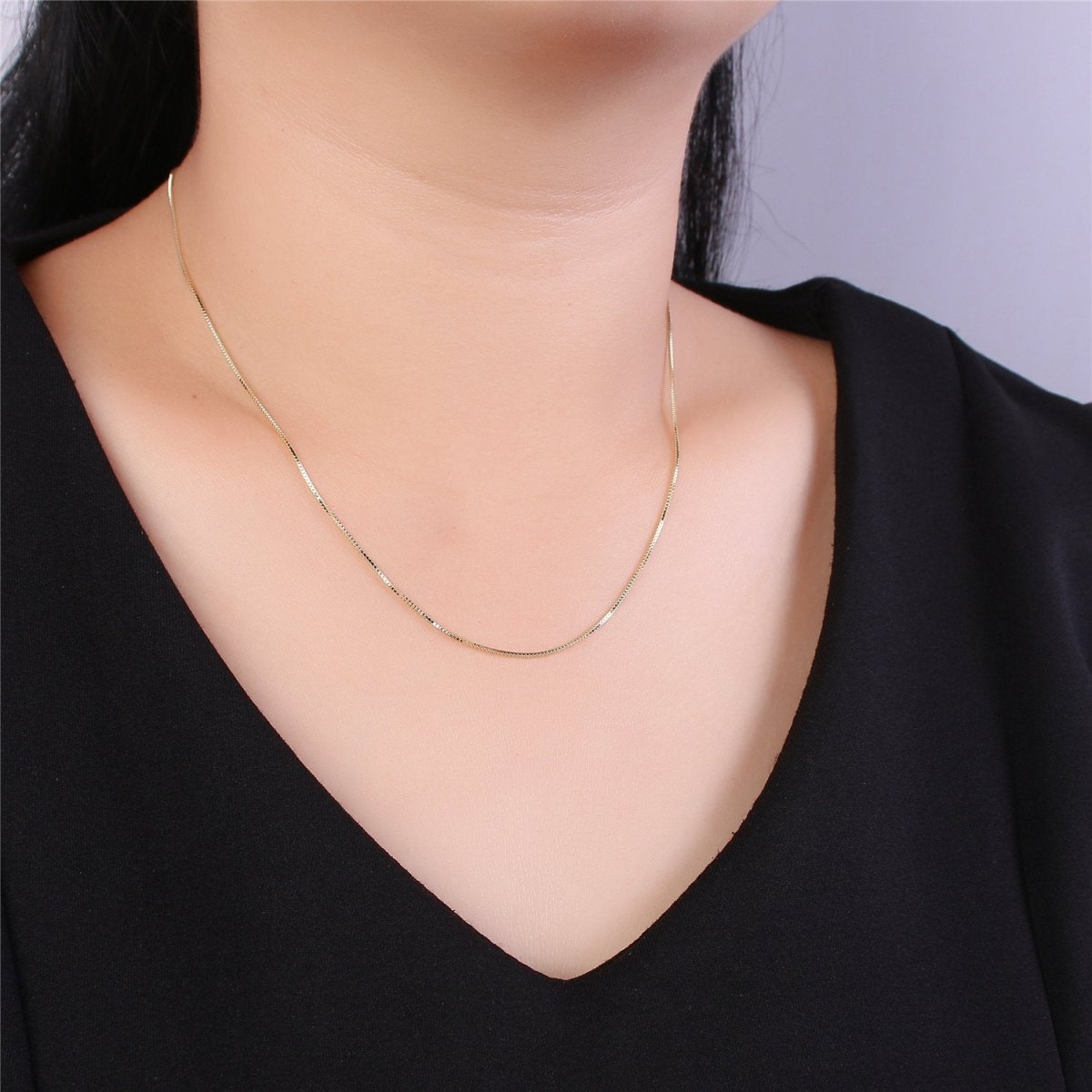 Dainty Gold Everyday Necklace / 14k Gold Plated Chain Necklace / 18 inch Dainty Box Chain Necklace / Minimal Jewelry / Everyday Necklace 1mm Width | CN-533 Clearance Pricing - DLUXCA