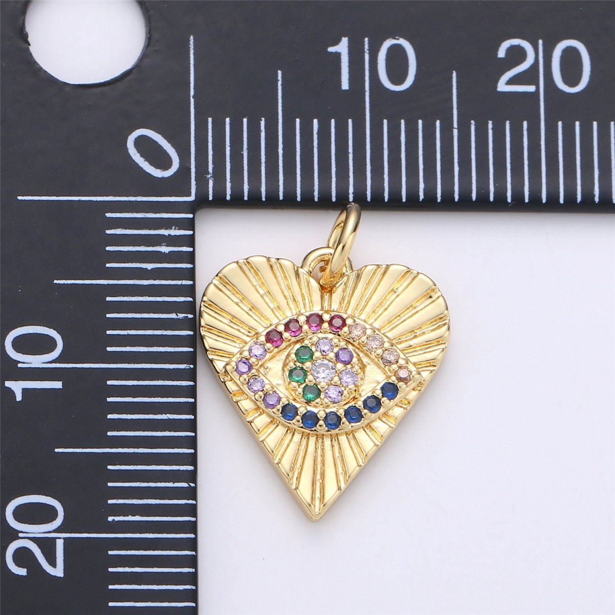 Dainty Gold Eye Charm 14k Gold Filled Silver Evil Eye Charm, Cubic Zirconia Love Charm, Medallion Heart Jewelry, Micro Pave Protection Charm C-899 C-900 - DLUXCA