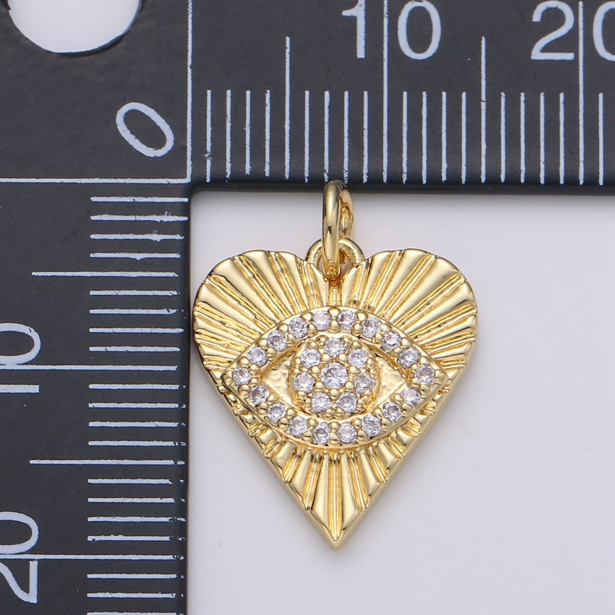 Dainty Gold Eye Charm 14k Gold Filled Silver Evil Eye Charm, Cubic Zirconia Love Charm, Medallion Heart Jewelry, Micro Pave Sun Burst Charm D-674 D-675 - DLUXCA