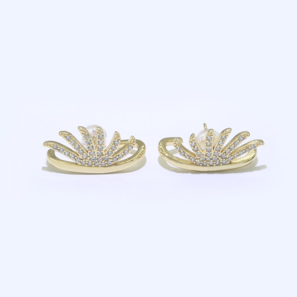 Dainty Gold Eye Lash Stud CZ Earring T-051 - DLUXCA