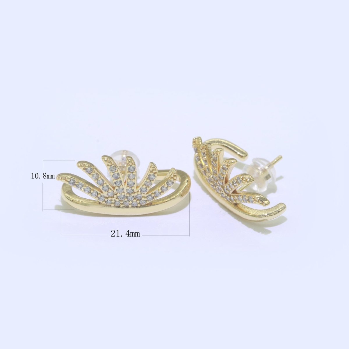 Dainty Gold Eye Lash Stud CZ Earring T-051 - DLUXCA