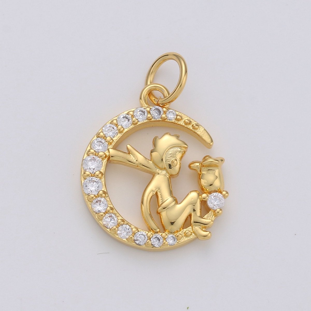 Dainty Gold Fairy Moon Charms Micro Pave Charm Fantasy Jewelry for Bracelet Necklace Charm D-123 - DLUXCA