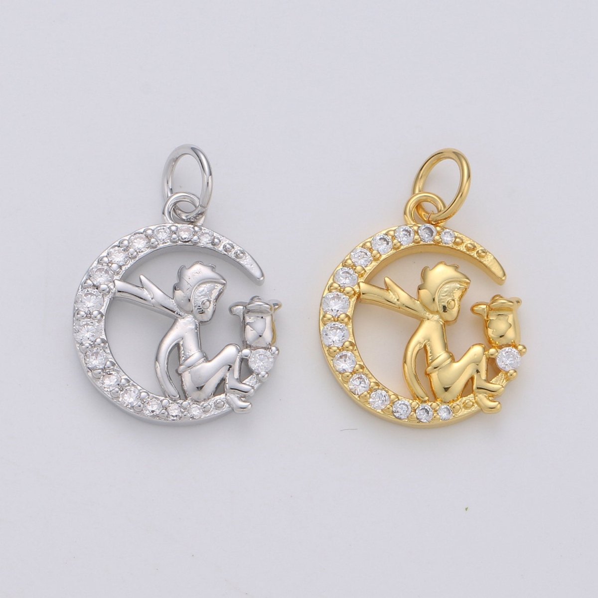 Dainty Gold Fairy Moon Charms Micro Pave Charm Fantasy Jewelry for Bracelet Necklace Charm D-123 - DLUXCA