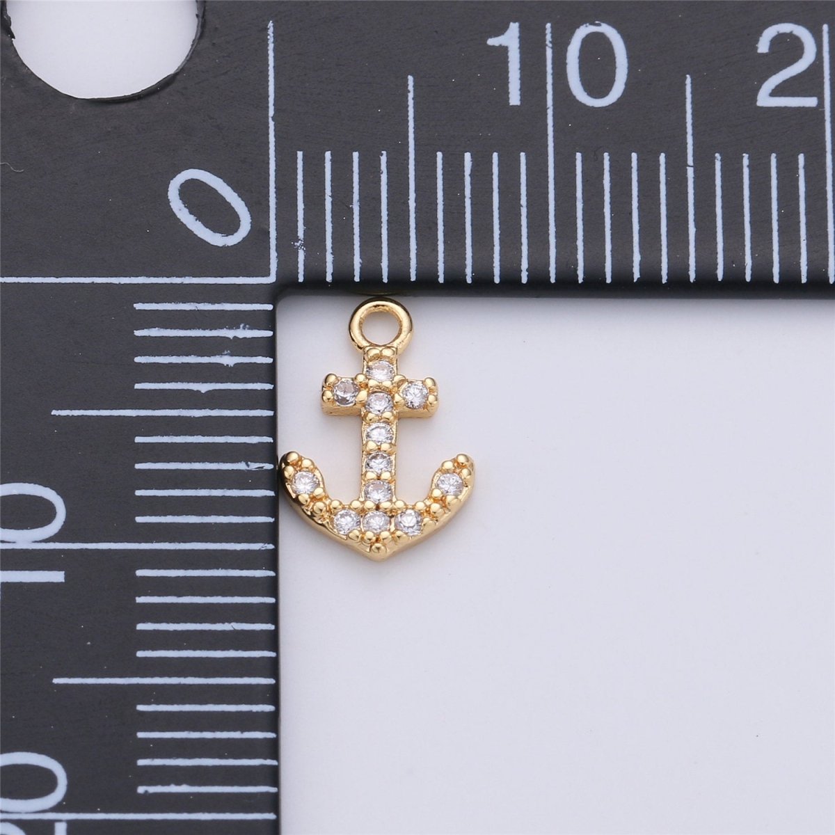 Dainty Gold Fill Anchor Charm Micro Pave Nautical Charm for Necklace Earring Bracelet 11mmx7mm K-144 - DLUXCA