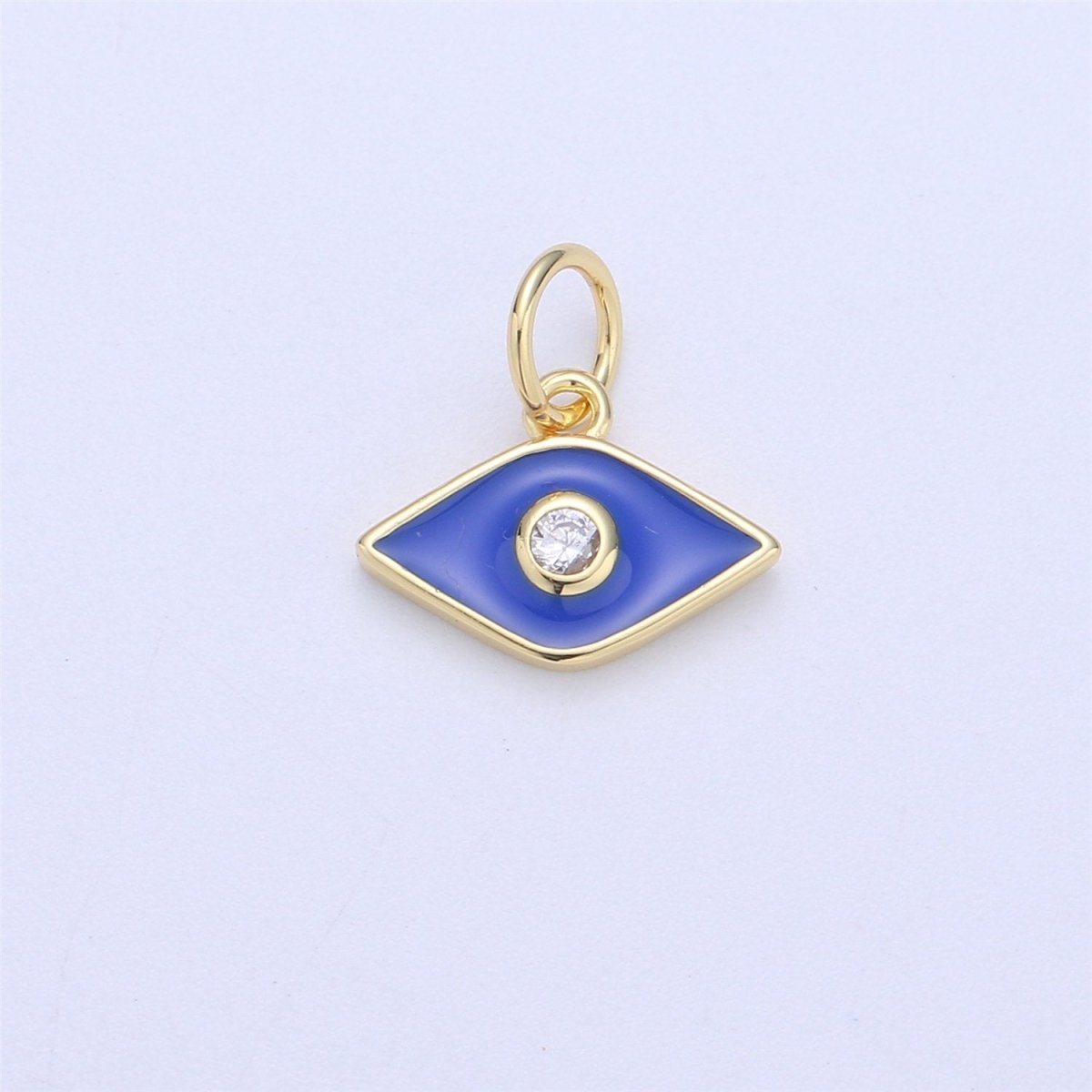 Dainty Gold Fill Blue Purple Teal White Enamel Evil Eye Charm, CZ Micro Pave Eye pendant for Necklace Bracelet Earring Charm Jewelry Supply, C-835 - DLUXCA