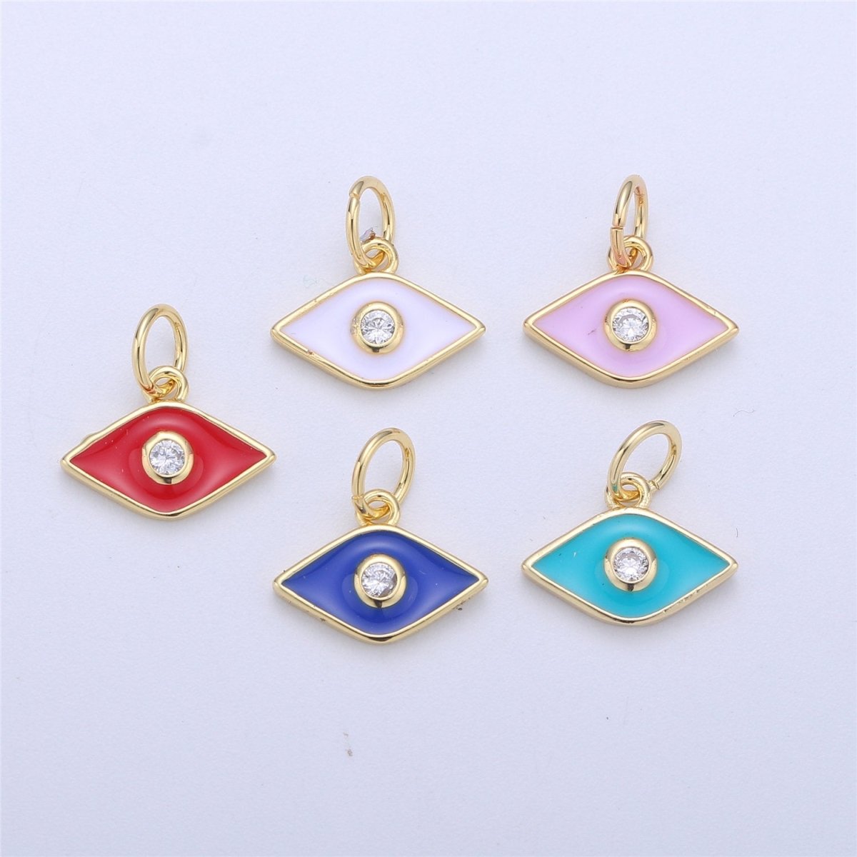 Dainty Gold Fill Blue Purple Teal White Enamel Evil Eye Charm, CZ Micro Pave Eye pendant for Necklace Bracelet Earring Charm Jewelry Supply, C-835 - DLUXCA