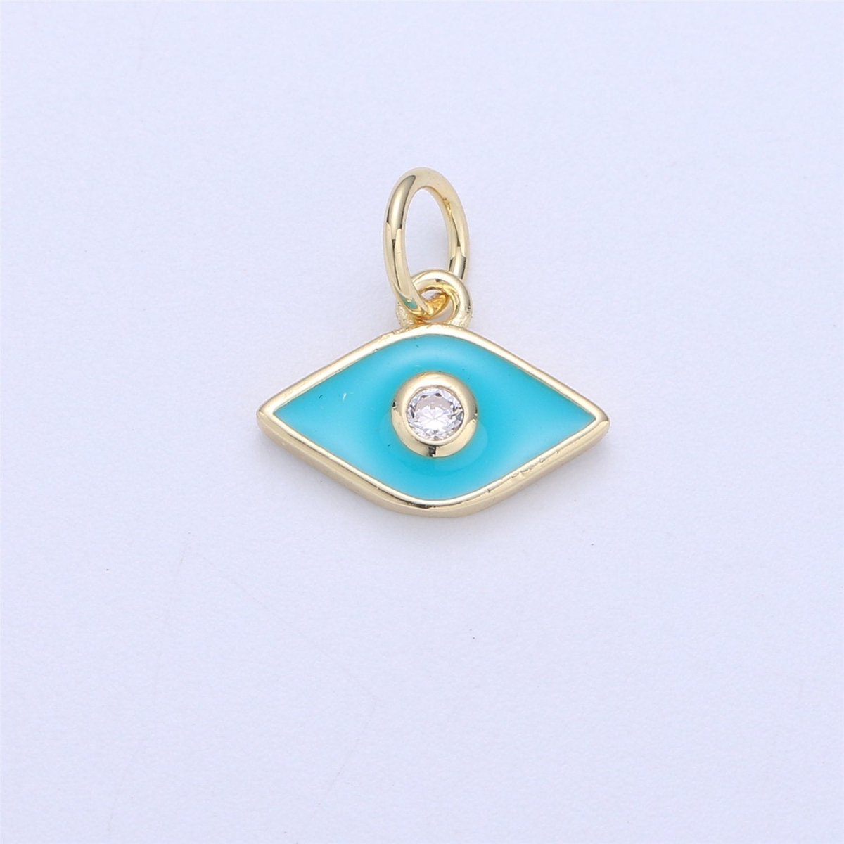 Dainty Gold Fill Blue Purple Teal White Enamel Evil Eye Charm, CZ Micro Pave Eye pendant for Necklace Bracelet Earring Charm Jewelry Supply, C-835 - DLUXCA