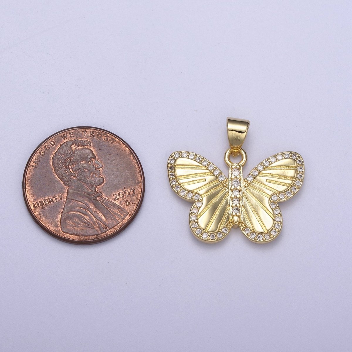Dainty Gold Fill Butterfly Pendant With Cz Animal Charm H-143 - DLUXCA
