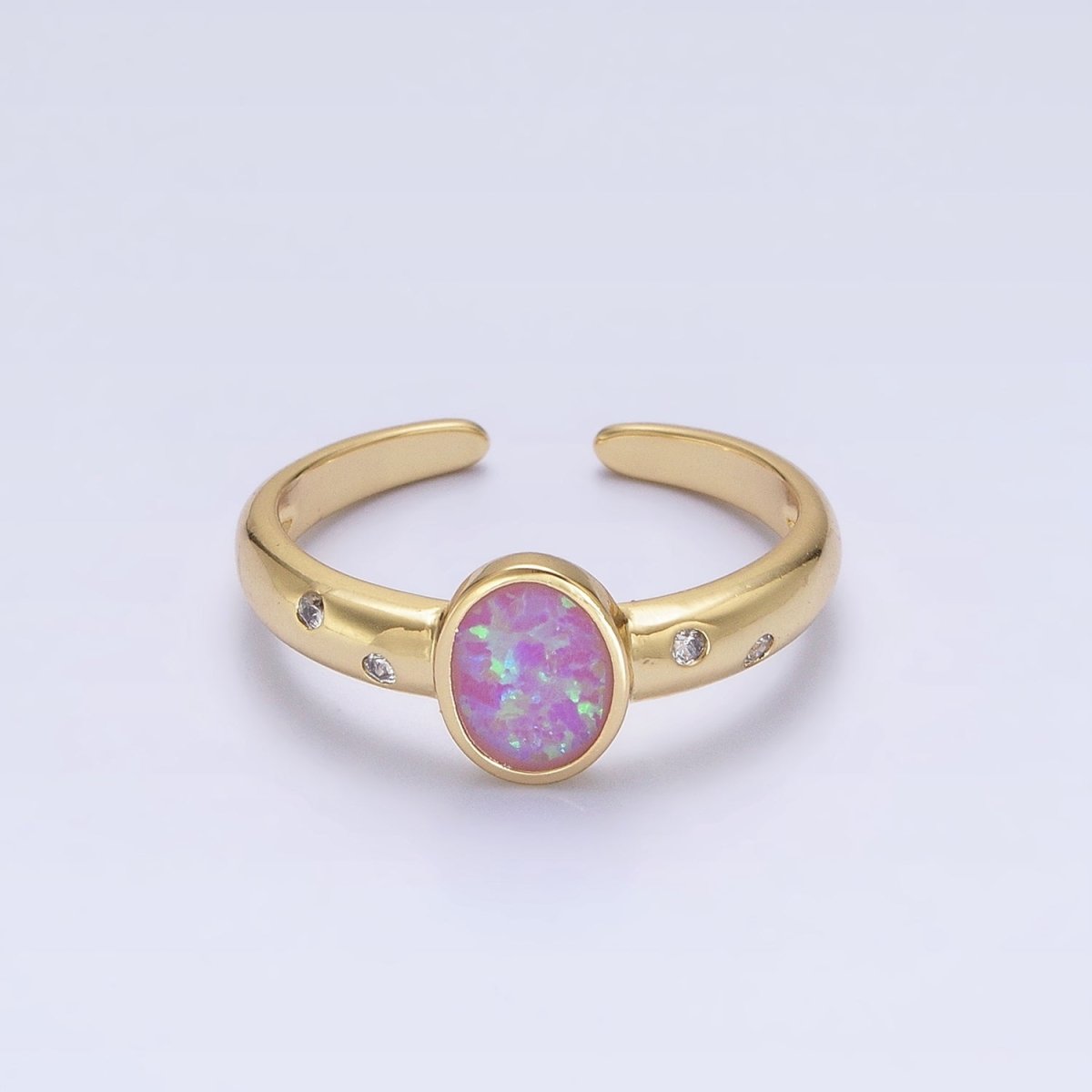 Dainty Gold Fill Fire Opal Ring Oval Ring Open Adjustable Ring O-1783~O-1788 - DLUXCA