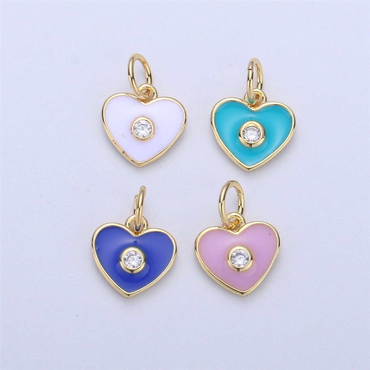 Dainty Gold Fill Purple Blue Teal White Enamel Heart Charm CZ Micro Pave Heart pendant for Necklace Bracelet Earring Charm Jewelry Supply C-613 - DLUXCA
