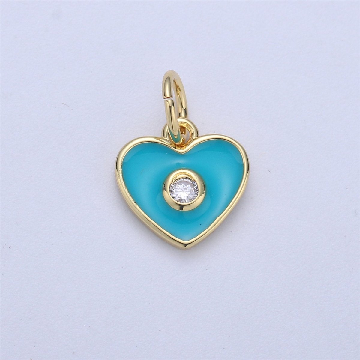 Dainty Gold Fill Purple Blue Teal White Enamel Heart Charm CZ Micro Pave Heart pendant for Necklace Bracelet Earring Charm Jewelry Supply C-613 - DLUXCA