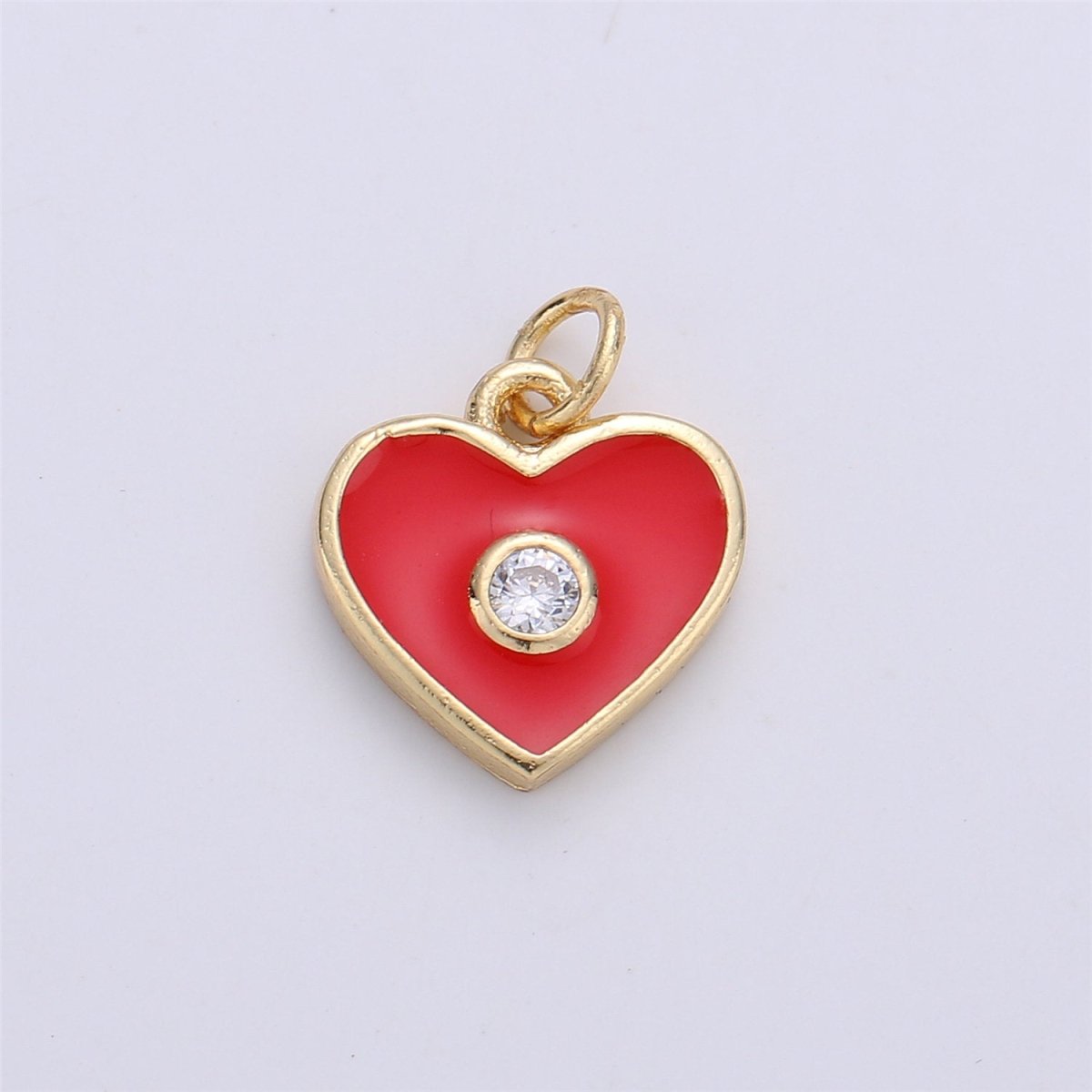 Dainty Gold Fill Red Enamel Heart Charm Pendant, CZ Micro Pave Heart pendant for Necklace Bracelet Earring Charm for Jewelry Making SupplyC-612 - DLUXCA