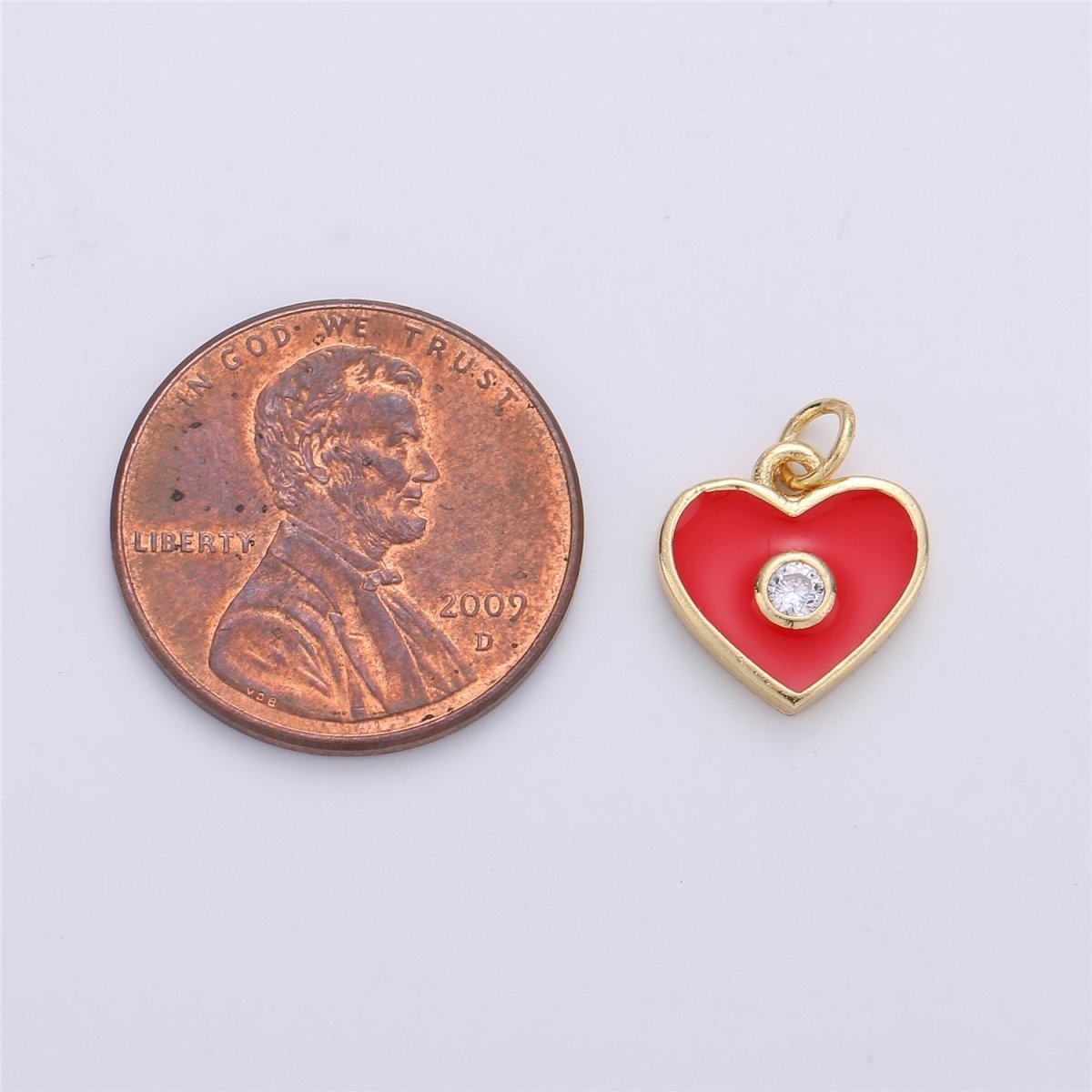 Dainty Gold Fill Red Enamel Heart Charm Pendant, CZ Micro Pave Heart pendant for Necklace Bracelet Earring Charm for Jewelry Making SupplyC-612 - DLUXCA