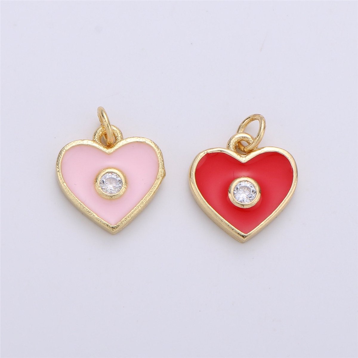 Dainty Gold Fill Red Enamel Heart Charm Pendant, CZ Micro Pave Heart pendant for Necklace Bracelet Earring Charm for Jewelry Making SupplyC-612 - DLUXCA