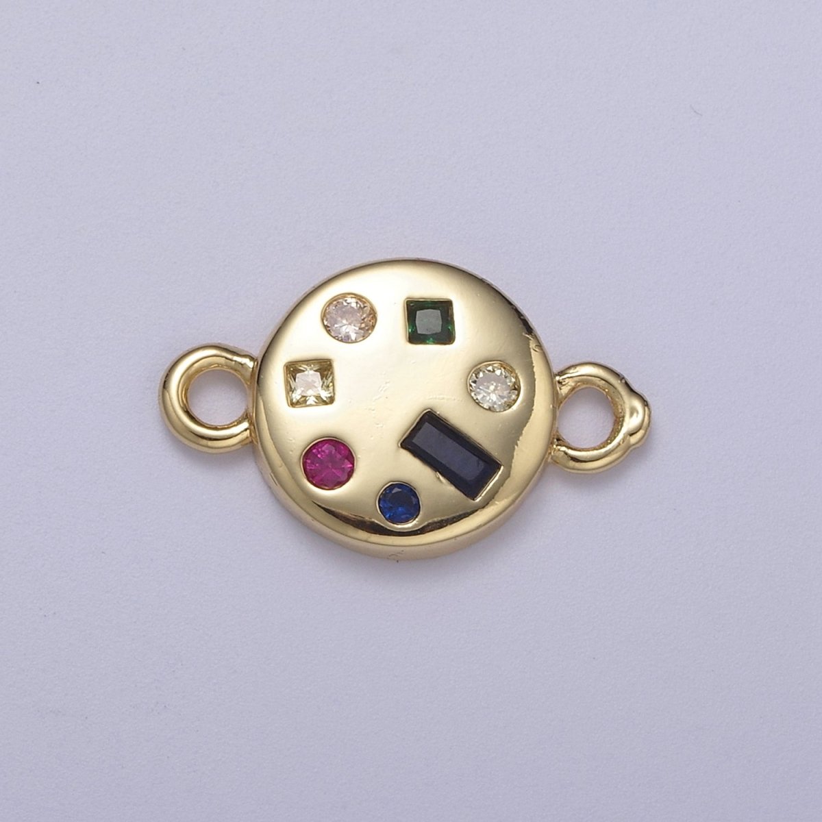 Dainty Gold Fill Round Circle Multi Color Gem Cz Stone Charm Connector for Necklace, Bracelet, Earring Supply F-142 - DLUXCA