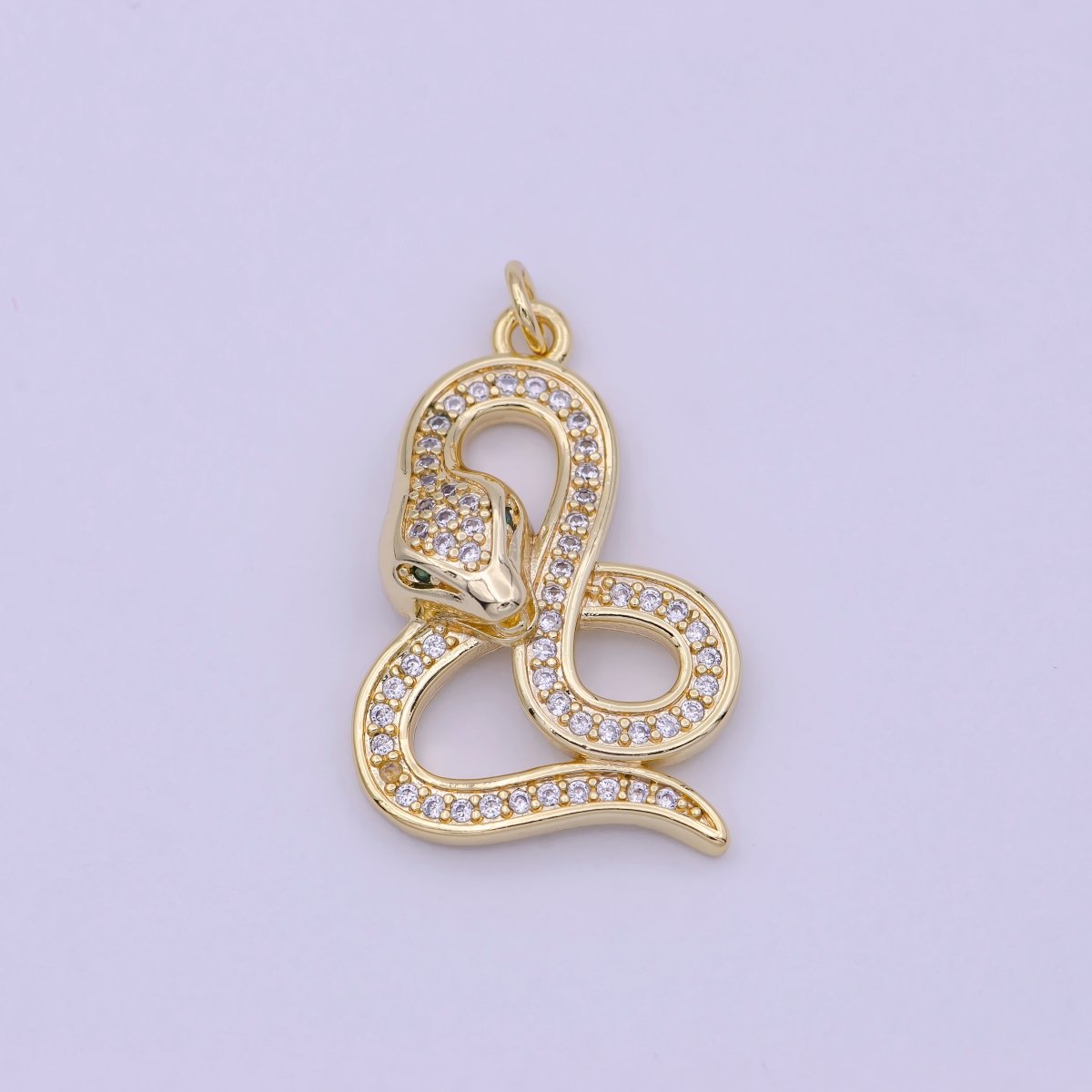 Dainty Gold Fill Snake Charm Micro Pave Serpent Pendant N-921 - DLUXCA