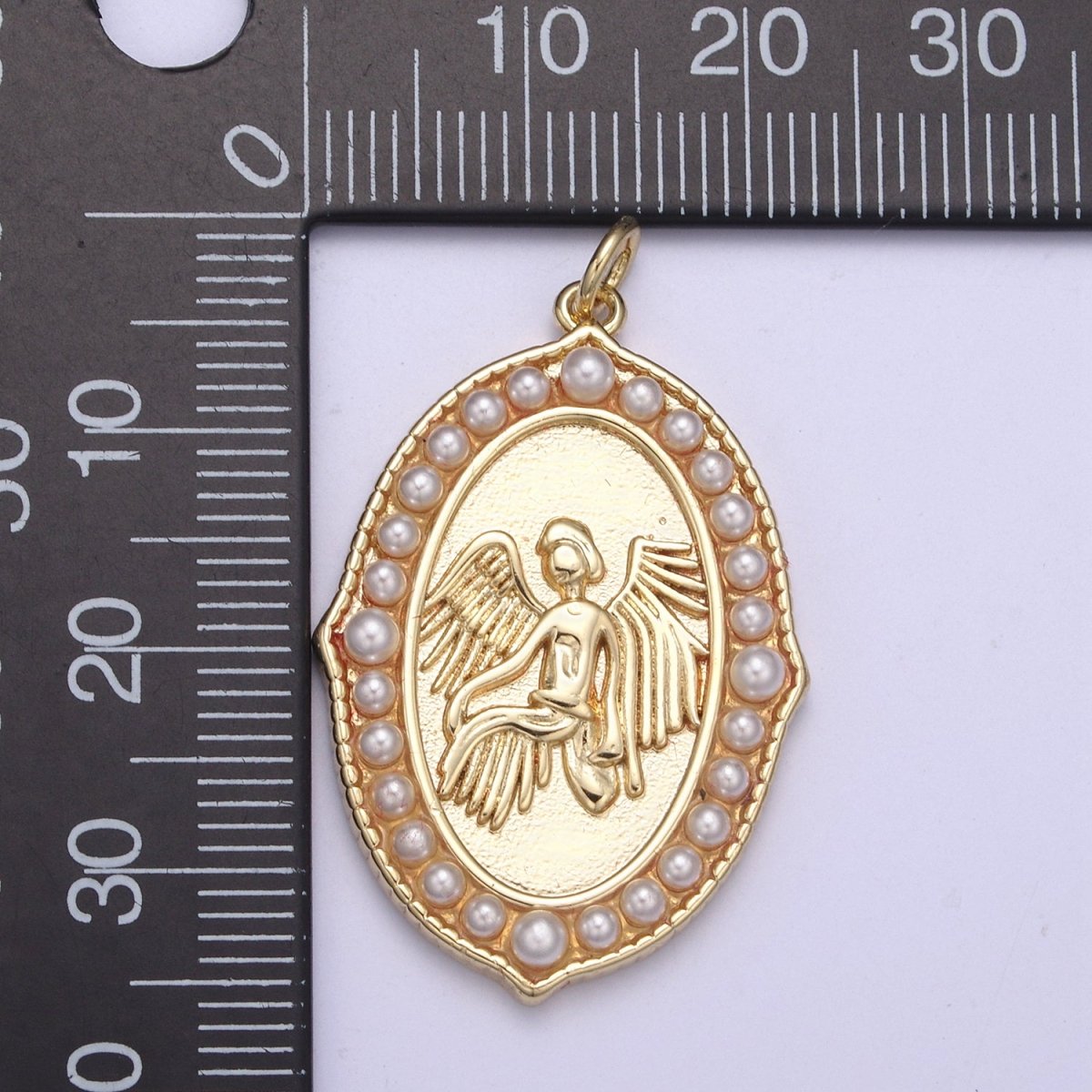 Dainty Gold Filled Angel Pendant Medallion Pearl Charm for Necklace N-367 - DLUXCA