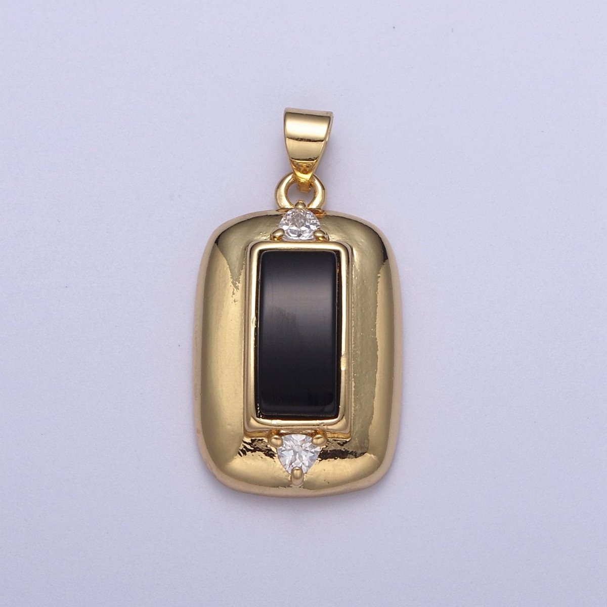 Dainty Gold Filled Black Onyx Pendant Tag Charm for Necklace Component H-542 - DLUXCA