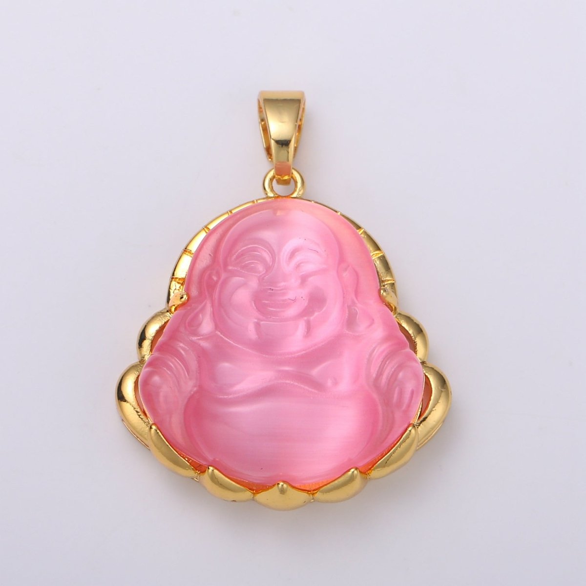 Dainty Gold Filled Buddha Pendant for Necklace Laughing Buddha Charm Tiger eye Buddha Pendant - DLUXCA