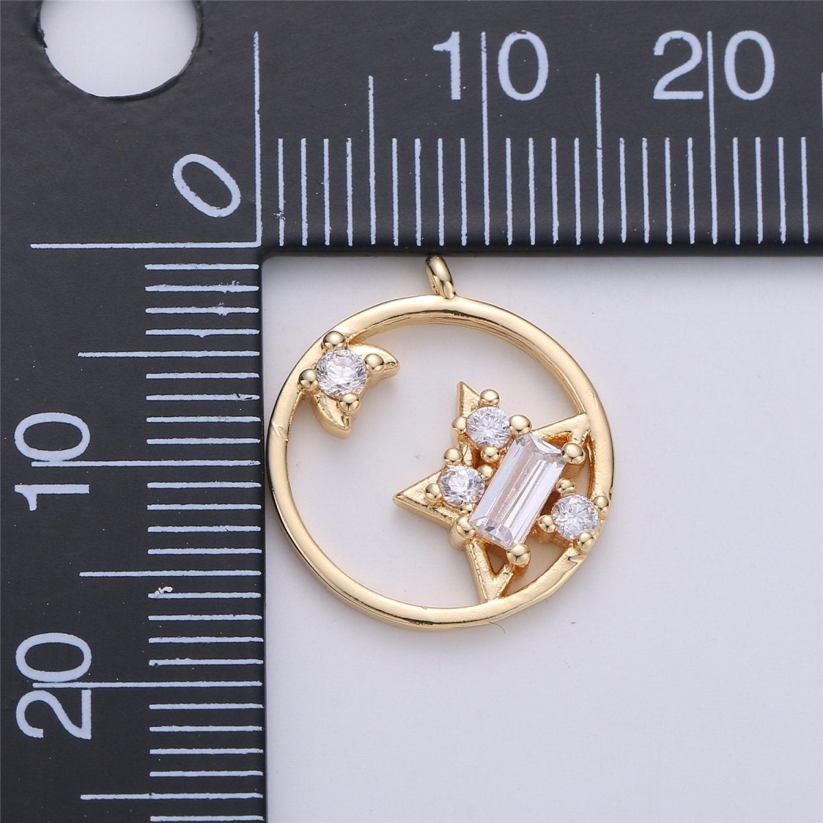 Dainty Gold Filled Celestial Coin Pendant Moon Star Coin Pendant CZ Cubic Zirconia Star Necklace Earring Charm Gold FilledC-605 - DLUXCA