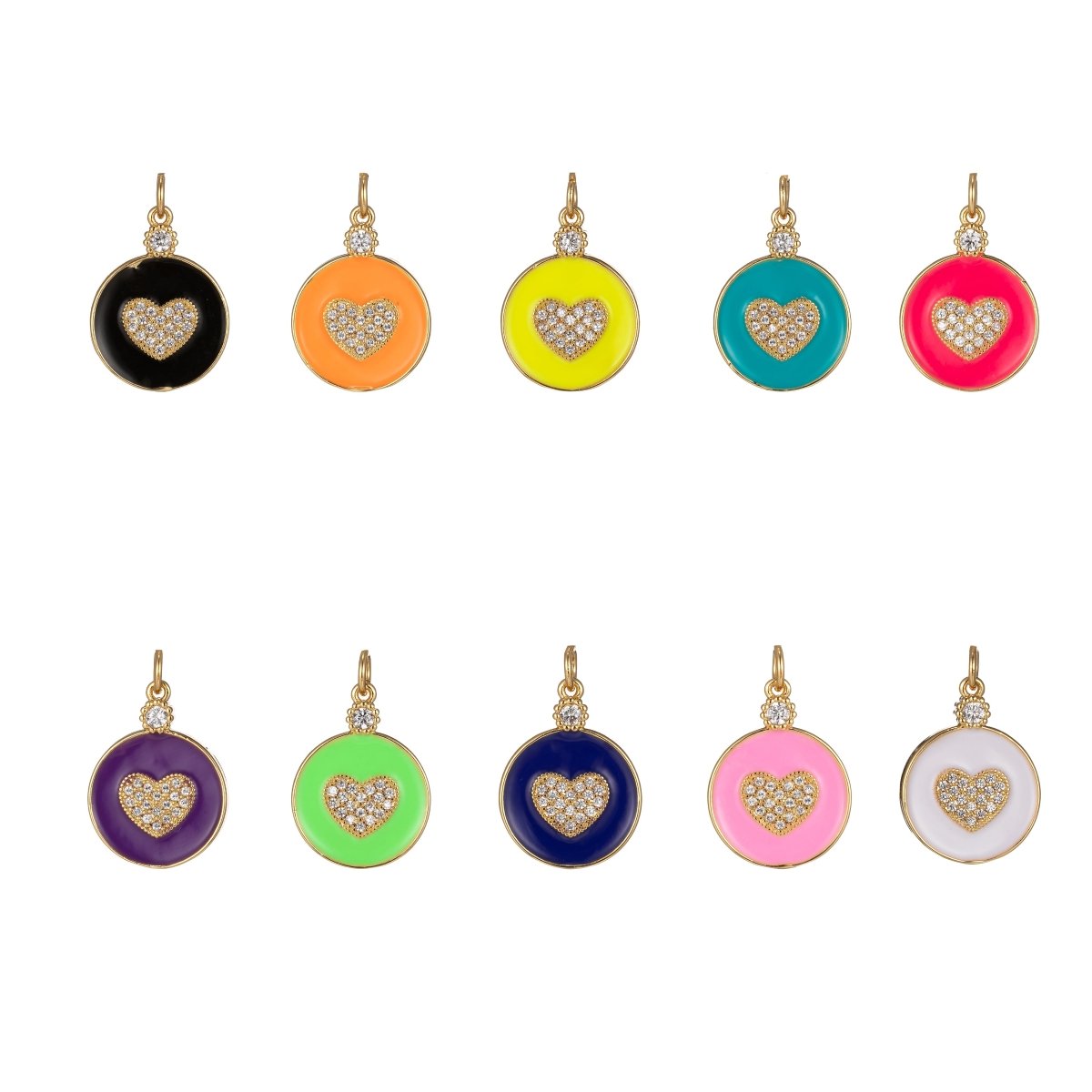 Dainty Gold Filled Coin Enamel Charm with Micro Pave Heart For Colorful Candy Jewelry Y2K Jewelry M-438 - M-447 - DLUXCA