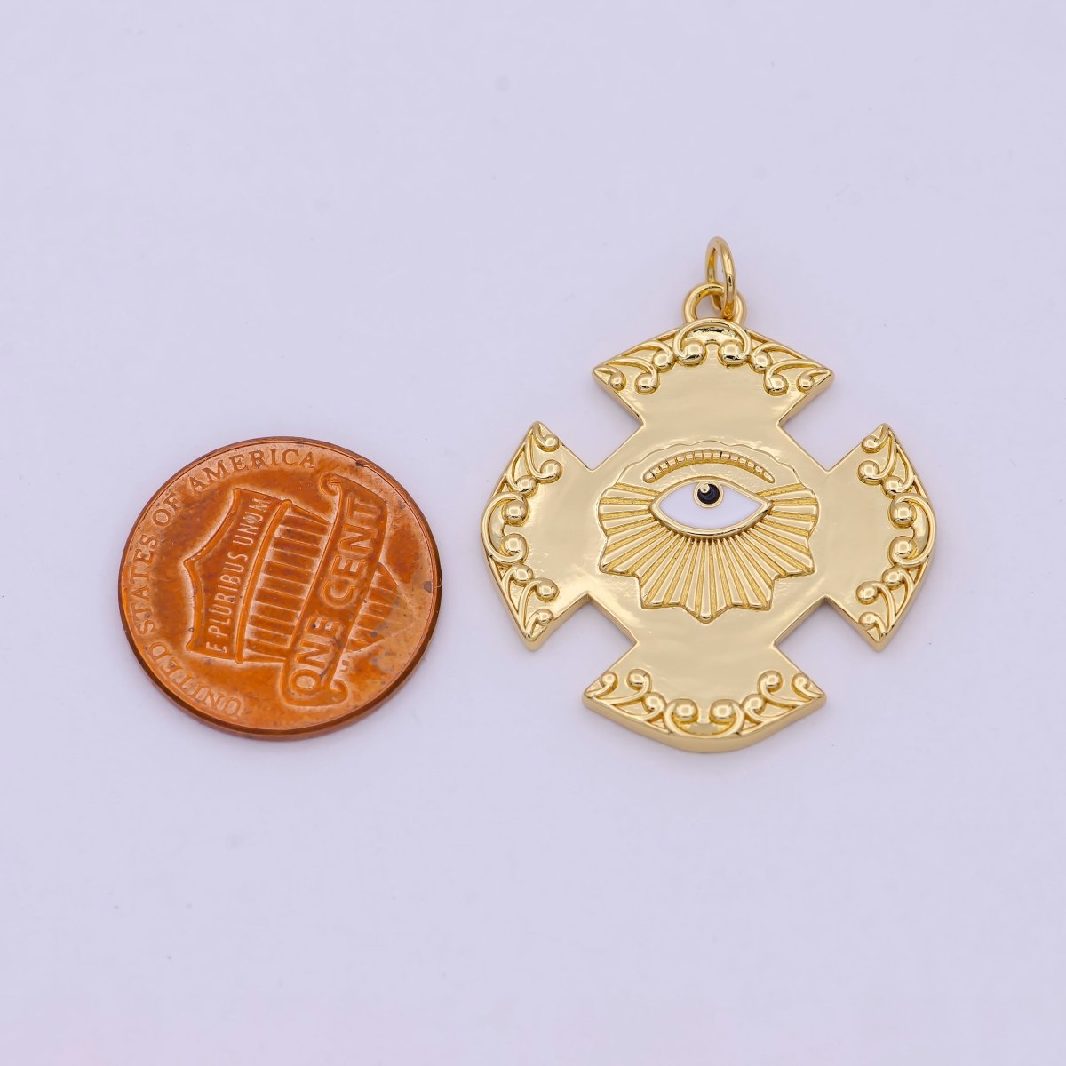 Dainty Gold Filled Cross Evil Eye Charm Medallion Pendant for Bracelet Necklace Supply N-363 - DLUXCA