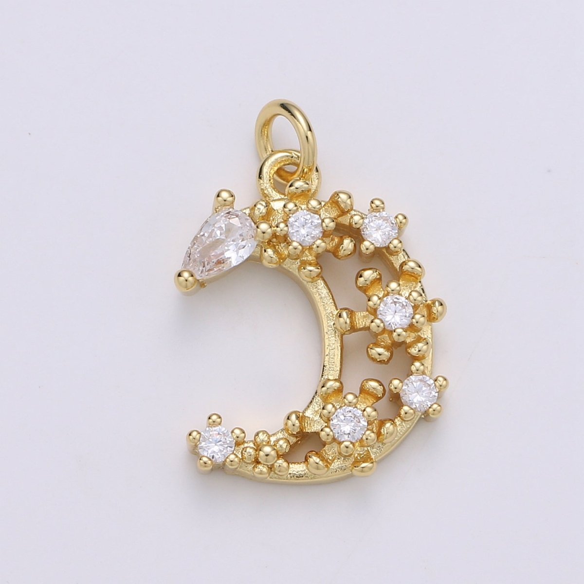 Dainty Gold Filled Crystal Moon Charm D-871 - DLUXCA