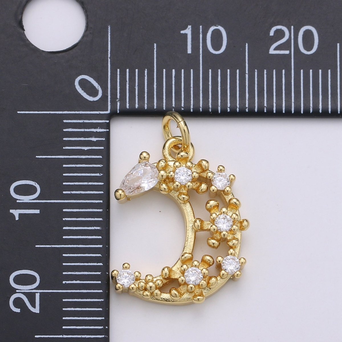Dainty Gold Filled Crystal Moon Charm D-871 - DLUXCA
