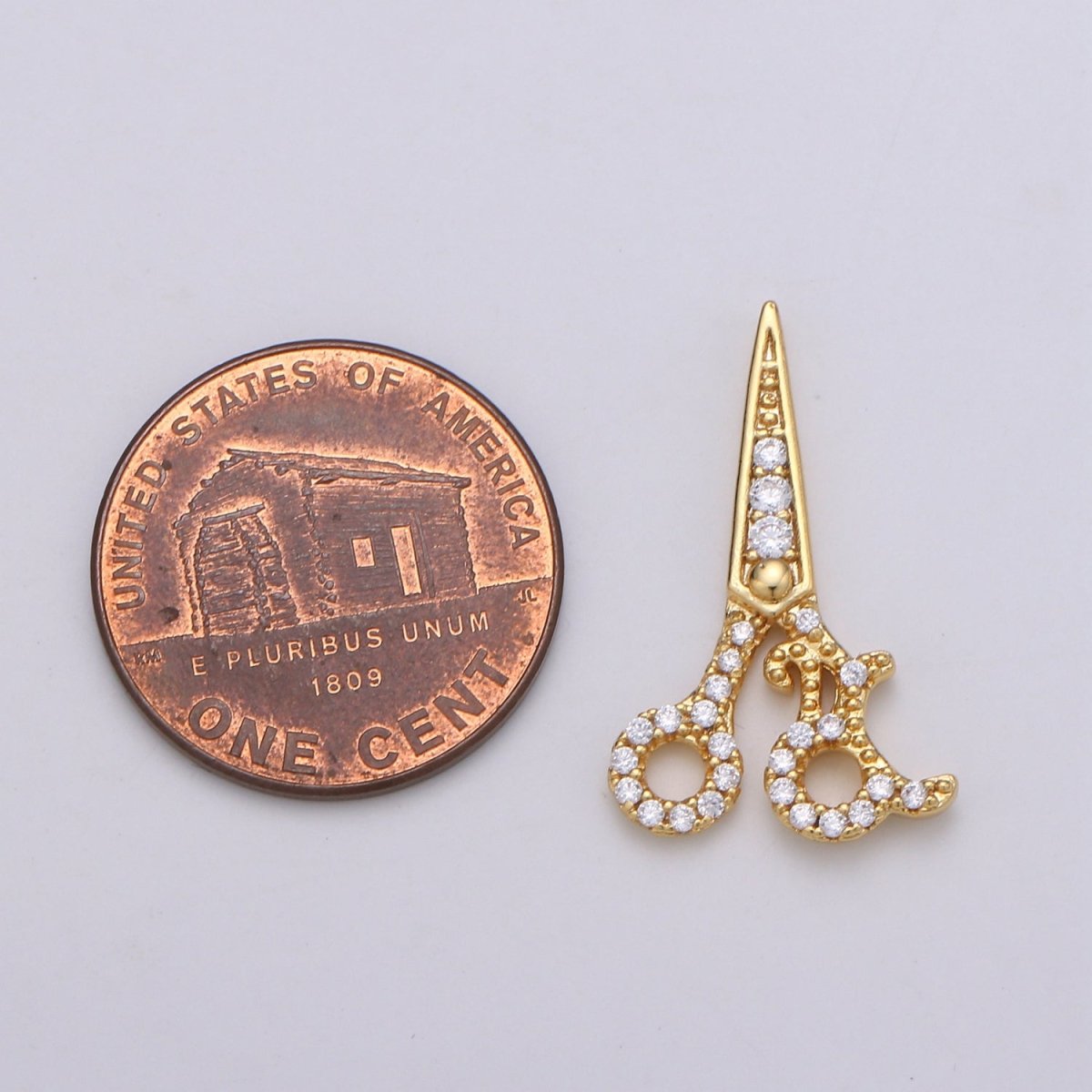 Dainty Gold Filled Crystal Scissors Charm D-785 - DLUXCA