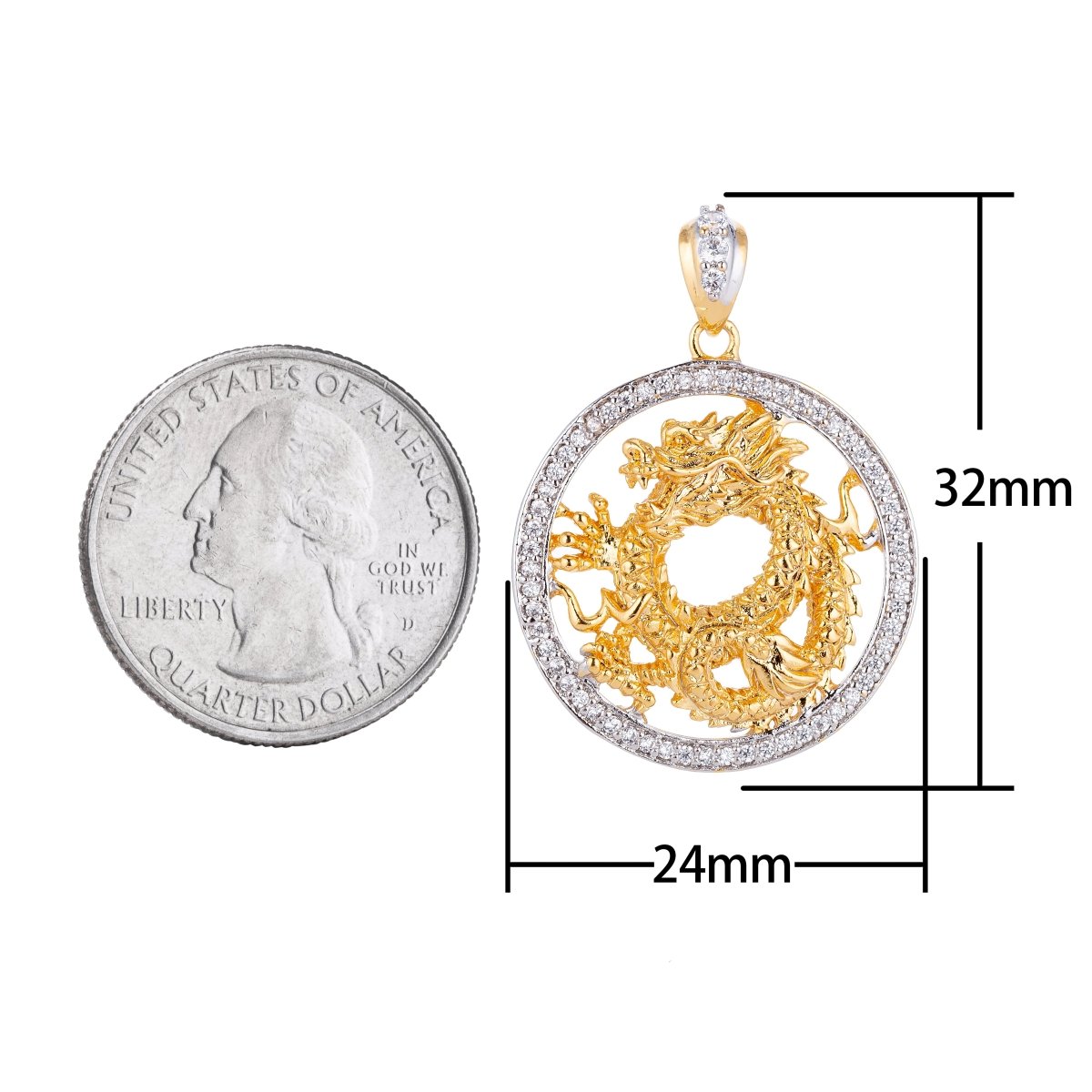 Dainty Gold Filled Dragon Circle Pendants H-638 - DLUXCA