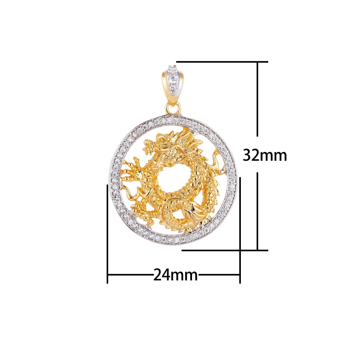 Dainty Gold Filled Dragon Circle Pendants H-638 - DLUXCA