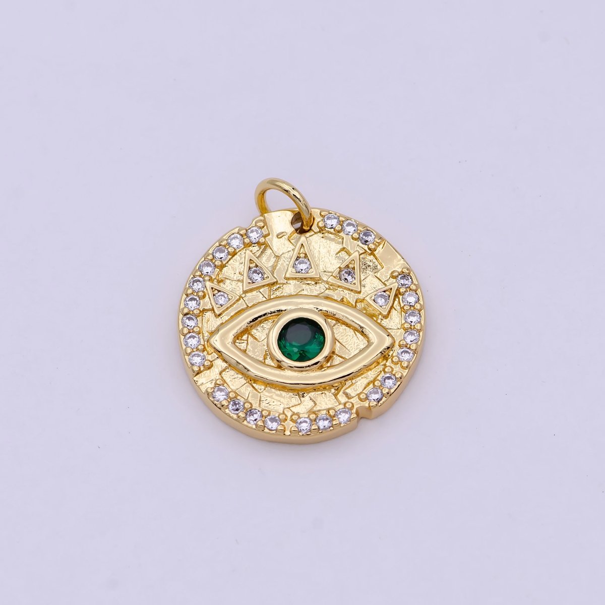 Dainty Gold Filled Evil Eye Charm with Green Emerald Cz Stone Coin Charm for Bracelet Necklace Supply N-362 - DLUXCA