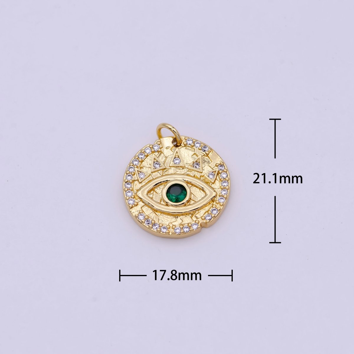 Dainty Gold Filled Evil Eye Charm with Green Emerald Cz Stone Coin Charm for Bracelet Necklace Supply N-362 - DLUXCA