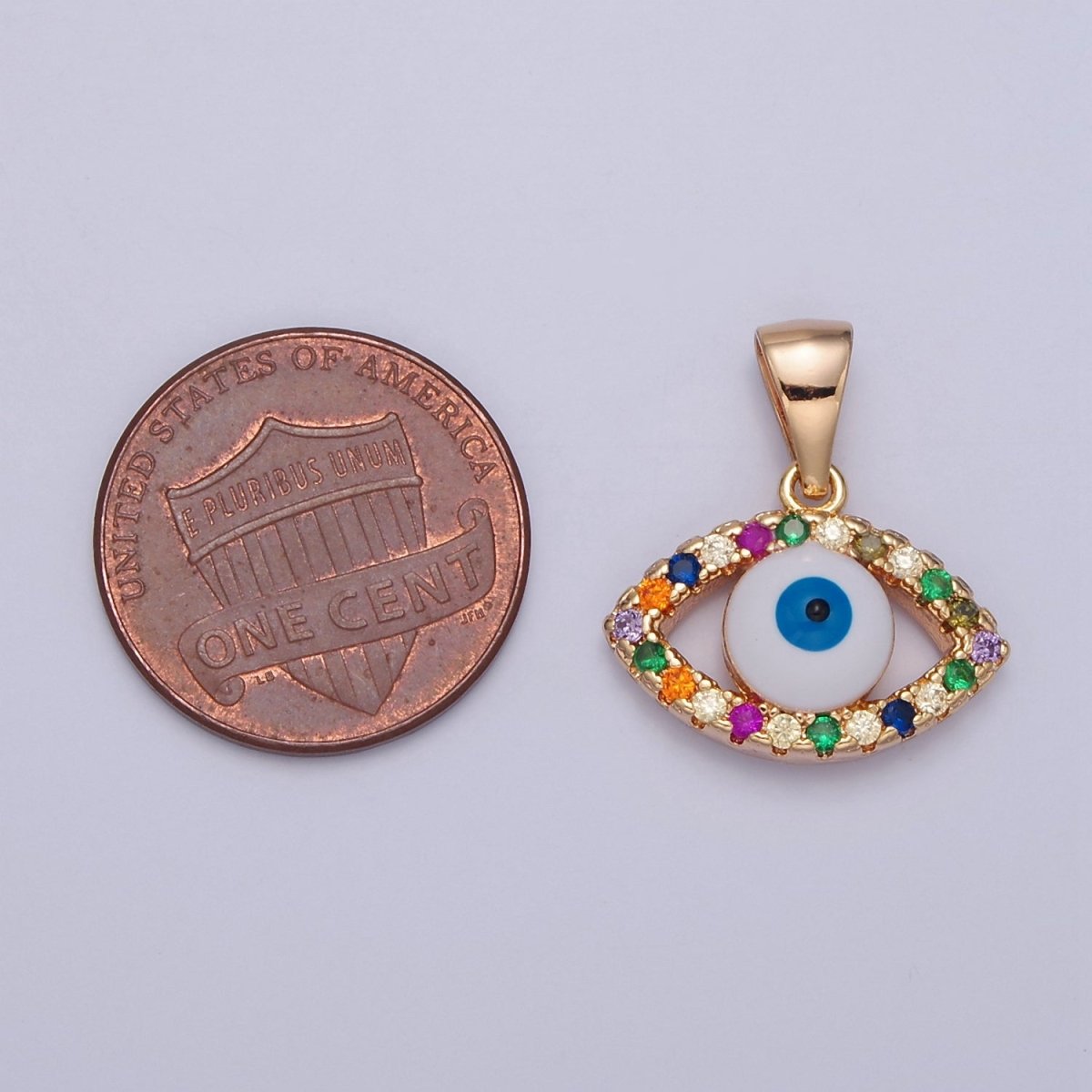 Dainty Gold Filled Evil Eye Pendant with Colorful CZ Stone J-601 - DLUXCA