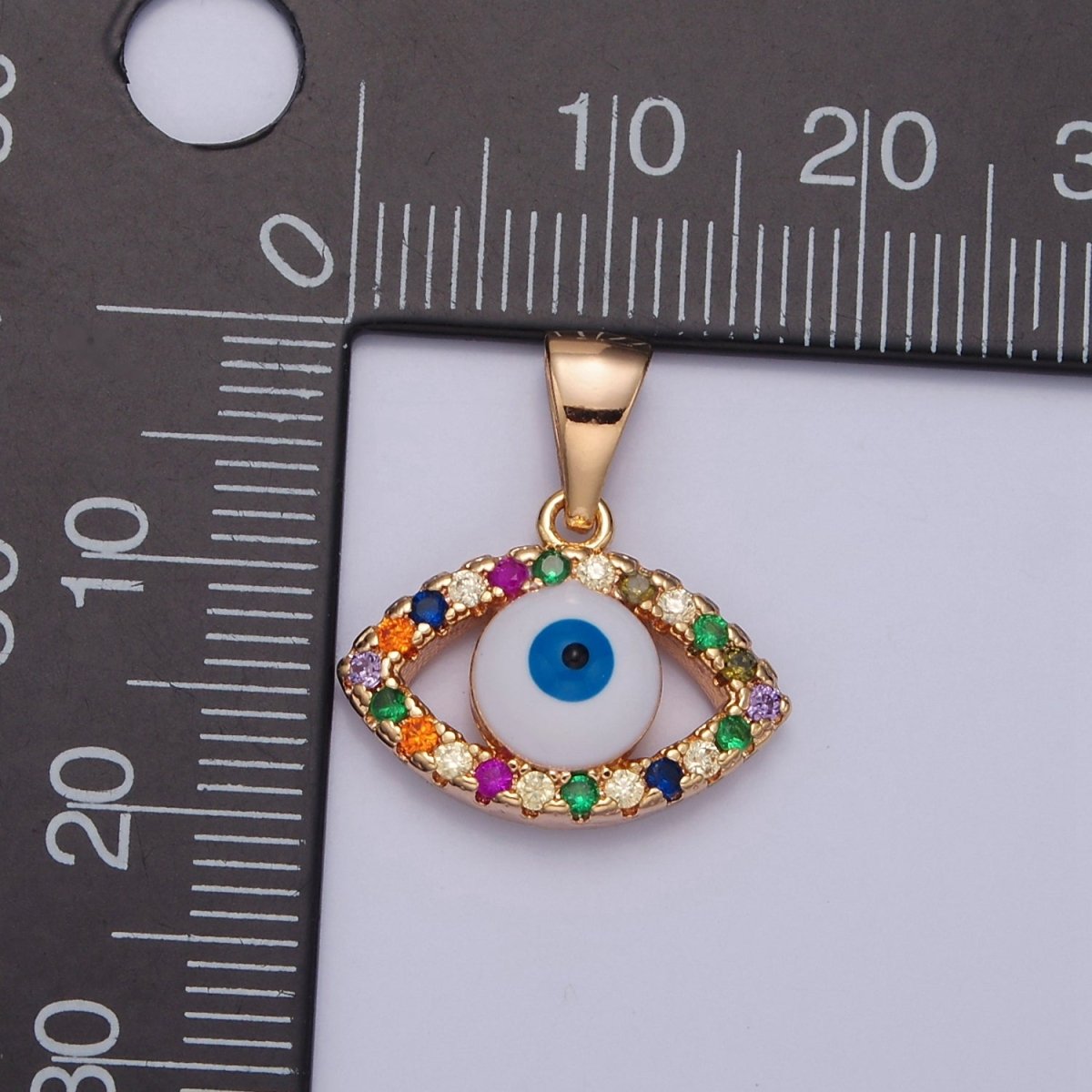 Dainty Gold Filled Evil Eye Pendant with Colorful CZ Stone J-601 - DLUXCA