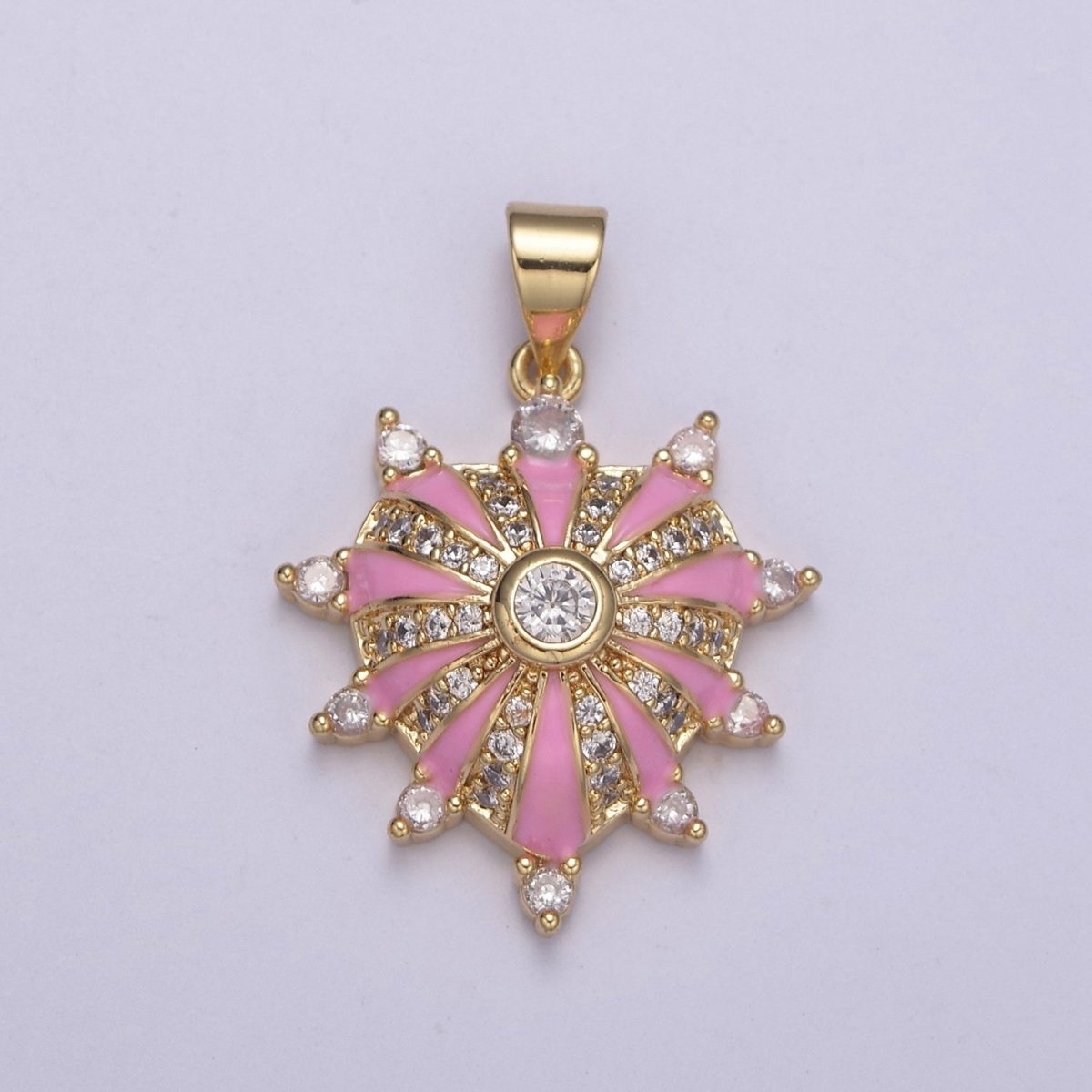 Dainty Gold Filled Heart Charm Enamel Love Medallion with Sunburst Radial Heart Pendant for Valentine Jewelry Making H-436 H439 H-440 H-441 - DLUXCA