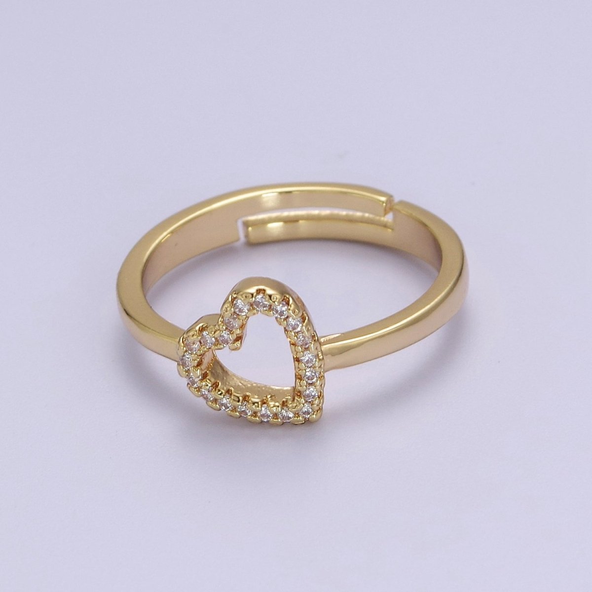 Dainty Gold Filled Heart CZ Ring Adjustable S-511 - DLUXCA