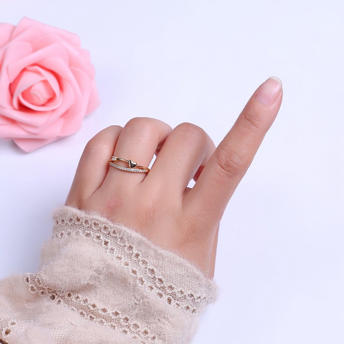 Dainty Gold Filled Heart CZ Ring S-513 - DLUXCA