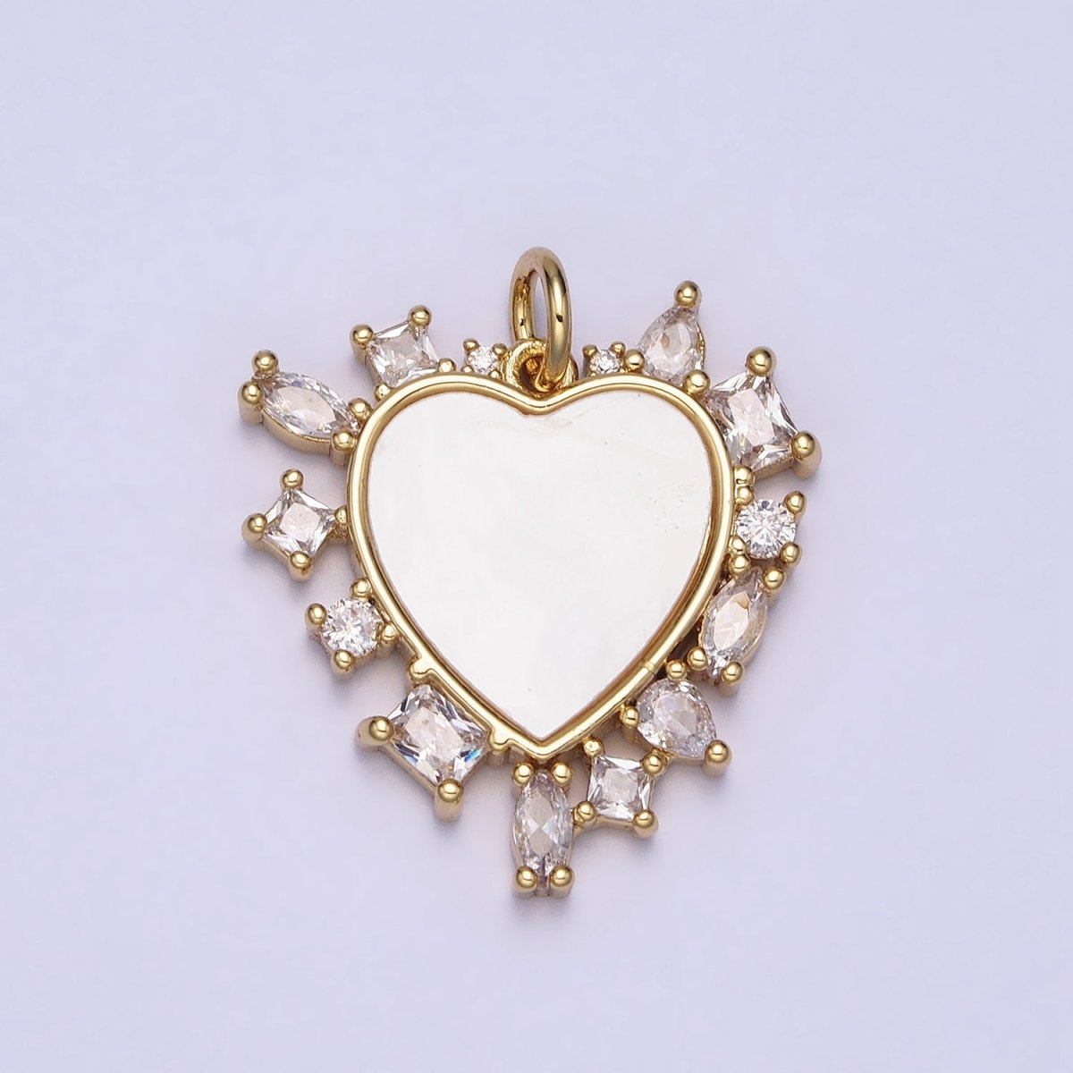 Dainty Gold Filled Heart Shell Pearl Charm with Geometric Zirconia Stone for Minimalist Jewelry Charm in Gold & Silver AC454 AC455 - DLUXCA