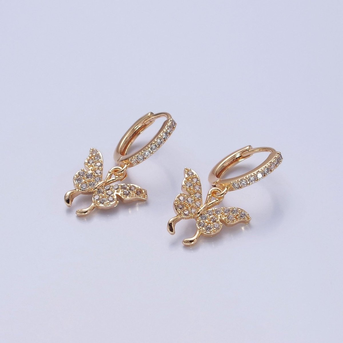 Dainty Gold Filled Huggie Earring with Butterfly Charm V-440 - DLUXCA